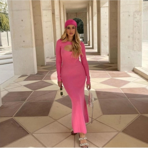 Zara * cut out knit dress pink maxi midi - Picture 3 of 12